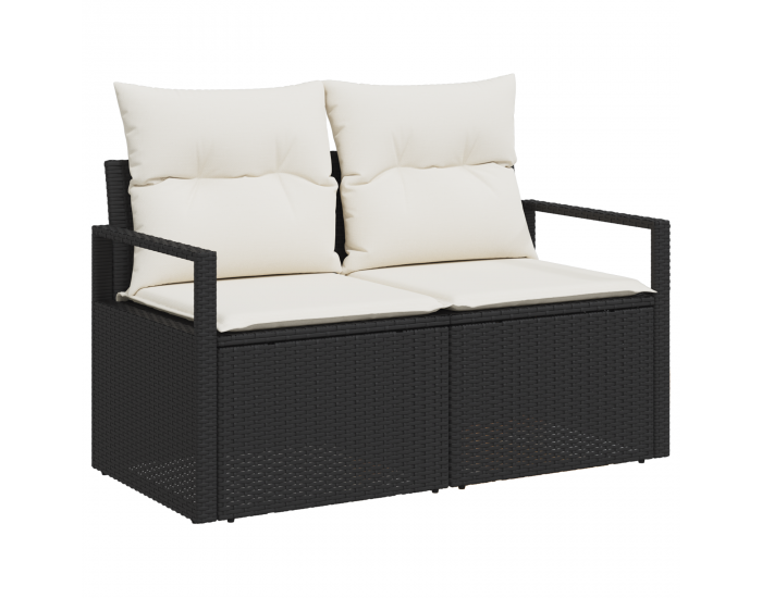 Sonata H 11 Часов Комплект за Канапе за Градина с Възглавници Черно Полирано Ратан Акация