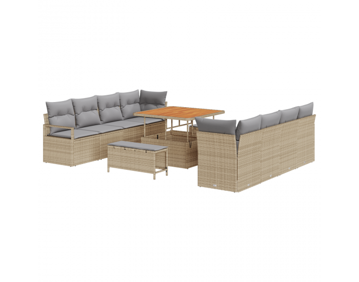 Комплект градински дивани Sonata H от 11 части с възглавници Бежов полиратан Акация