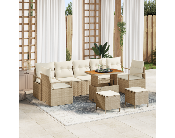 Sonata H 10 части градински диван комплект с възглавници бежов полиратан акация
