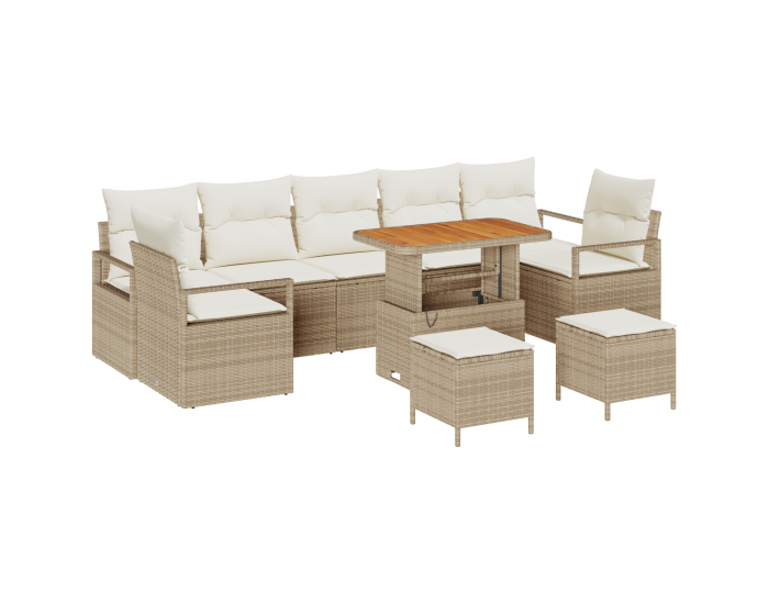 Sonata H 10 части градински диван комплект с възглавници бежов полиратан акация