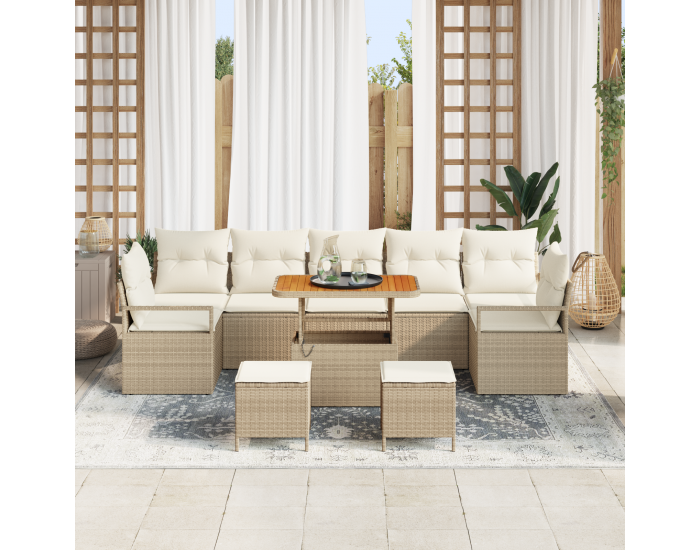 Sonata H 10 части градински диван комплект с възглавници бежов полиратан акация