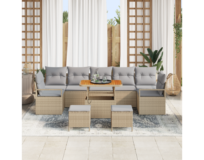 Sonata H 10 Часовен Комплект Градински Диван с Възглавници Бежов Полиратан Акация