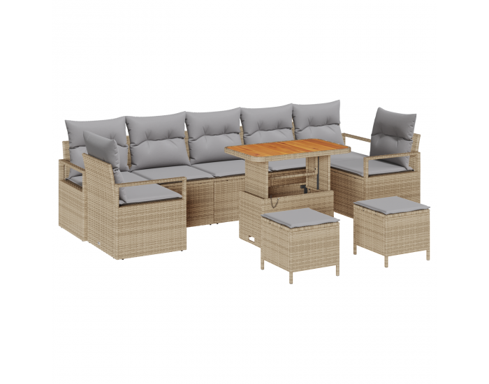 Sonata H 10 Часовен Комплект Градински Диван с Възглавници Бежов Полиратан Акация