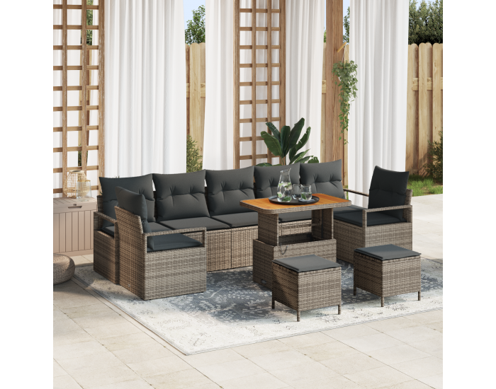 Sonata H 10 частен градински диван комплект с възглавници сив полиратан акация