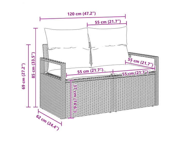 Sonata H 10 частен градински диван комплект с възглавници сив полиратан акация