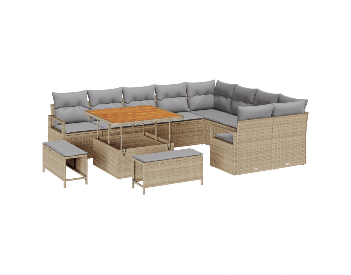 Sonata H 12 Частен градински диван комплект с възглавници Бежов Полиратан Акация