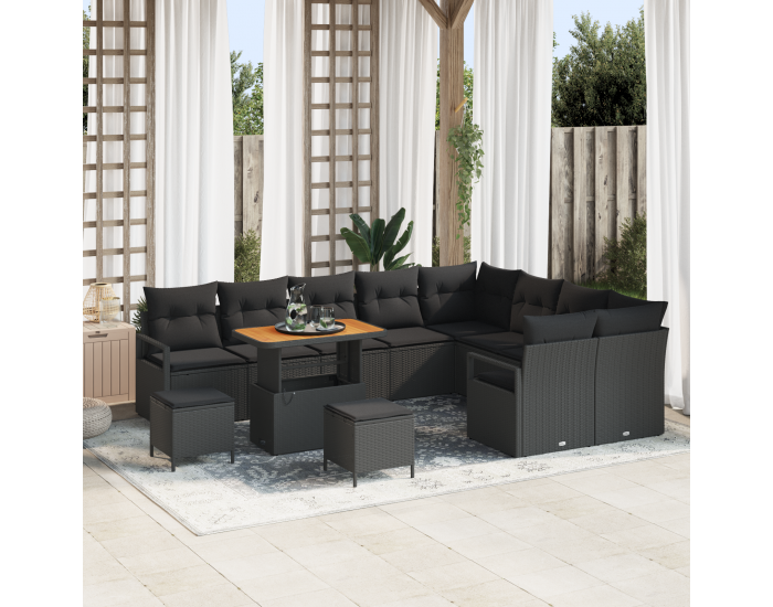 Sonata H 12-частен комплект за градински диван с възглавници черен полиратан