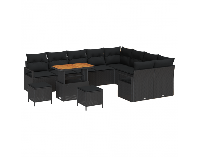 Sonata H 12-частен комплект за градински диван с възглавници черен полиратан