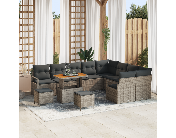 Sonata H 12 части градински комплект дивани с възглавници сив поли ратан акация