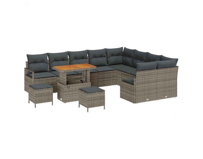 Sonata H 12 части градински комплект дивани с възглавници сив поли ратан акация