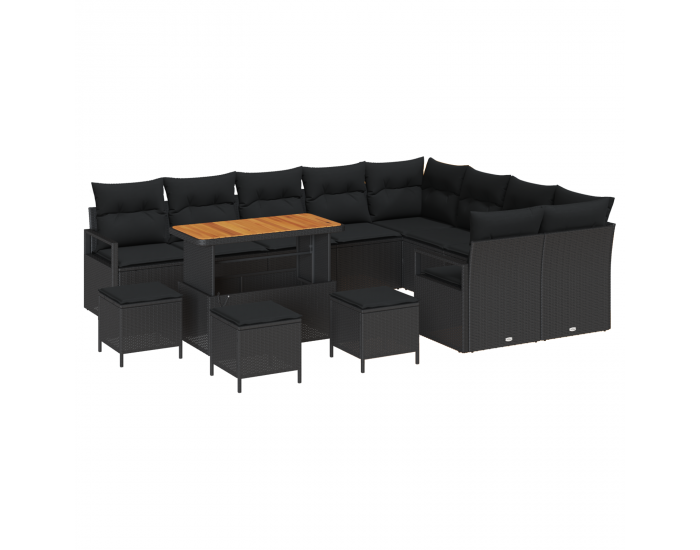 Sonata H 13 Часов комплект градински диван с възглавници черен поли ратан акация