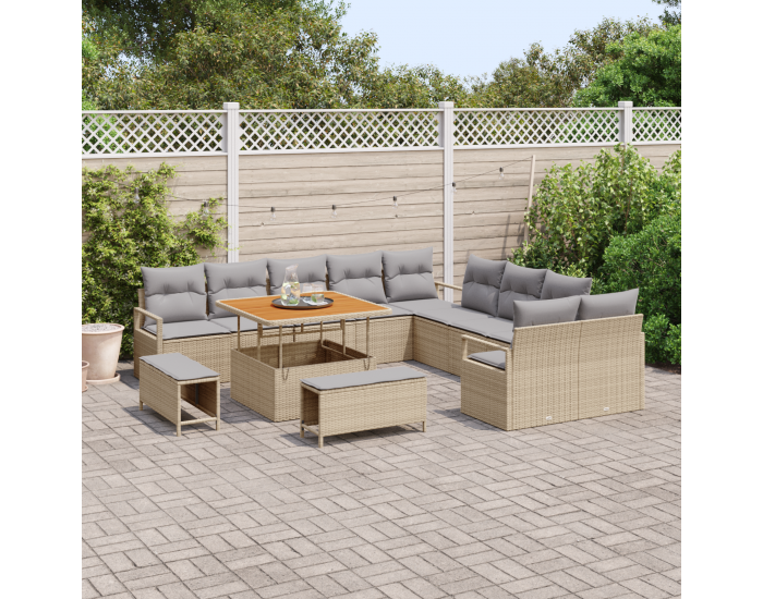 Sonata H 13 частен комплект градински диван с възглавници бежово полиратанов акация