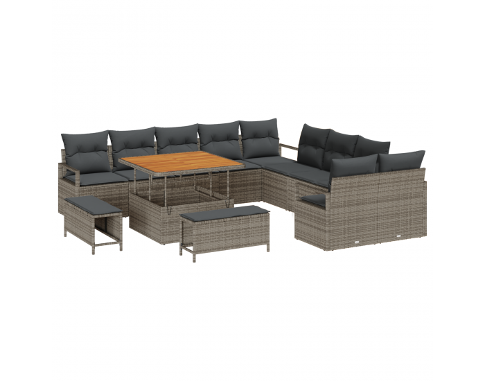Sonata H 13 части градински диван комплект с възглавници сив полиратан акация