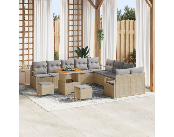 Sonata H 13 частен комплект градински диван с възглавници бежов полиротан акация