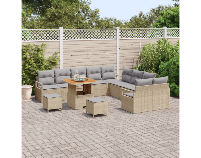 Sonata H 13 частен комплект градински диван с възглавници бежов полиротан акация