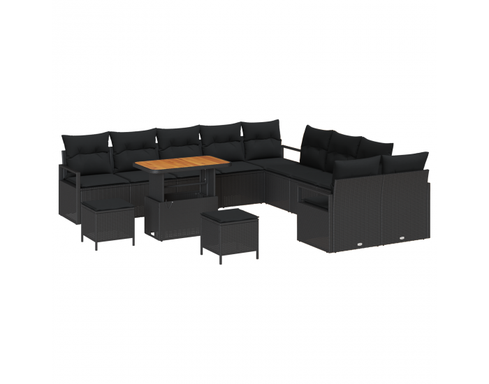 Sonata H 13 частен комплект градински дивани с възглавници черен полиротан и акация