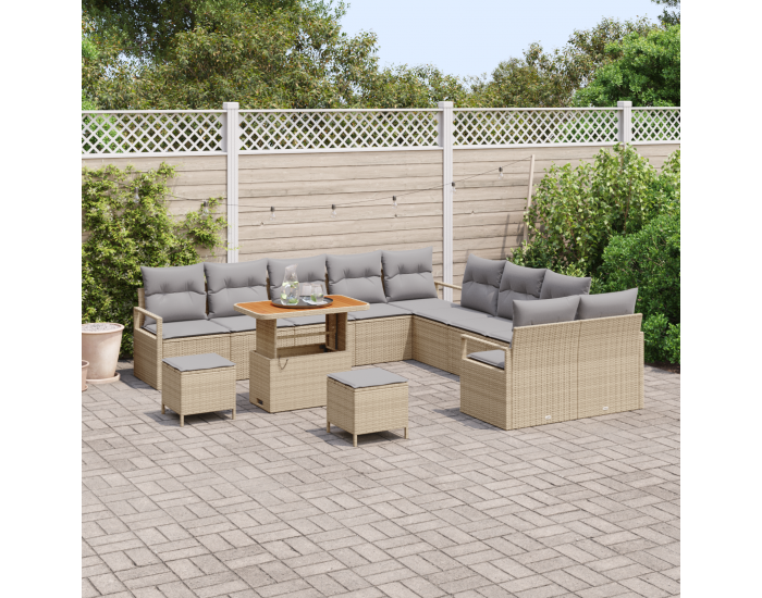 Sonata H 13 частен градински диван комплект с възглавници бежов полиестерен ратан акация