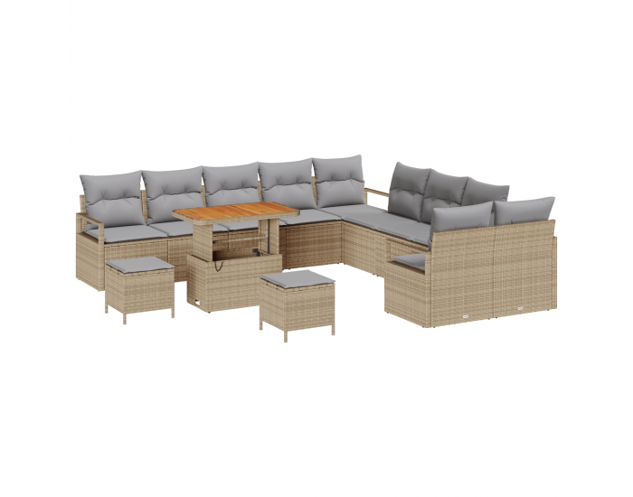 Sonata H 13 частен градински диван комплект с възглавници бежов полиестерен ратан акация