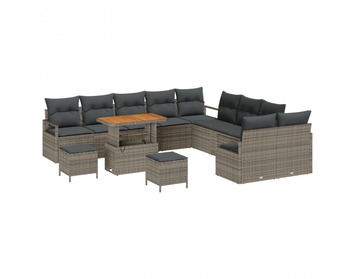 Sonata H 13 части градински диван комплект с възглавници сив полиротан акация