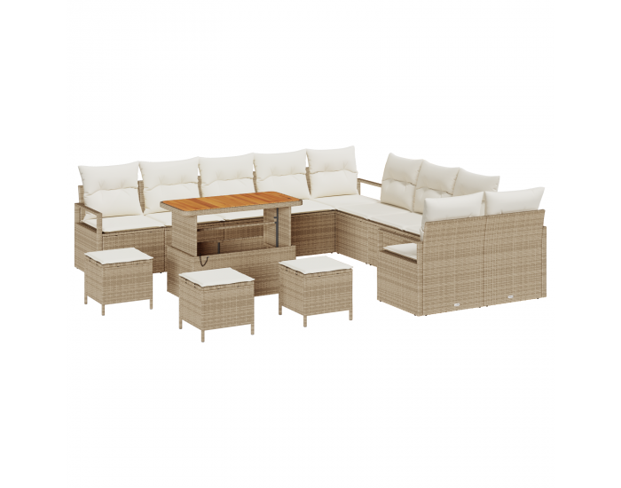 Sonata H 14 частен комплект градински диван с възглавници Бежово Полиратан Акация