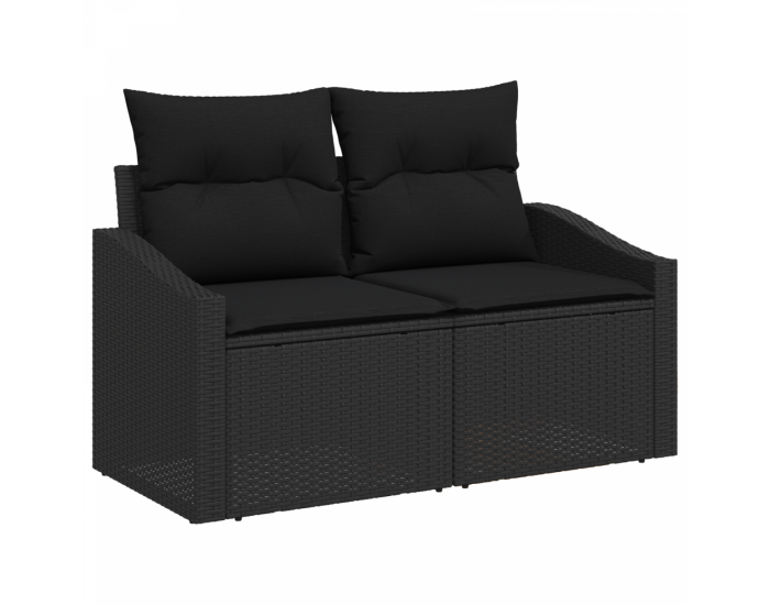 Комплект от 9 части за градина с възглавници Черен Полиратан Акация