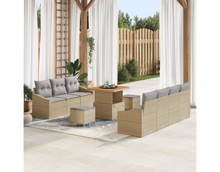 Sonata H 10 части градински диван комплект с възглавници Бежов полиратан акация