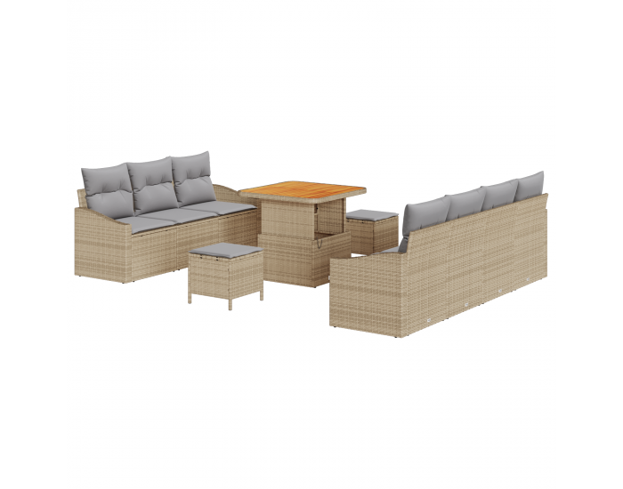 Sonata H 10 части градински диван комплект с възглавници Бежов полиратан акация