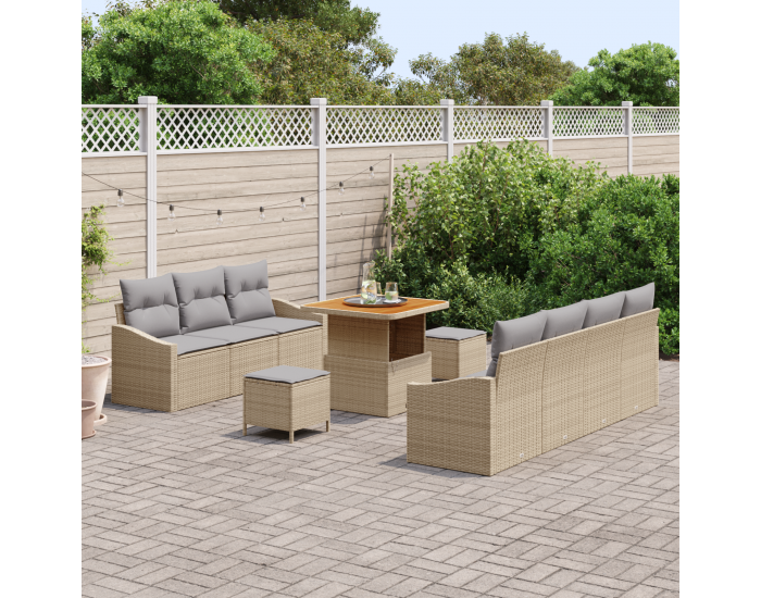 Sonata H 10 части градински диван комплект с възглавници Бежов полиратан акация