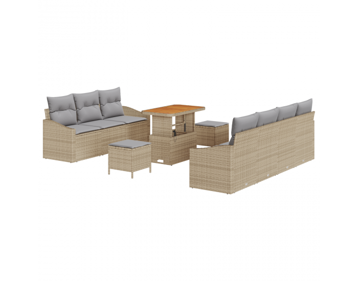 Sonata H 10-частен градински диван комплект с възглавнички Бежово Полиратан Акация