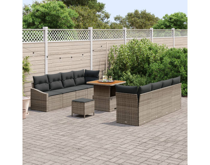 Sonata H 11 частен комплект градински диван с възглавници сив полирано ратанов акация