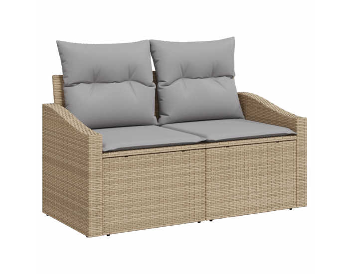 Диван комплект от 10 части с възглавници Бежов Полииратан Акация