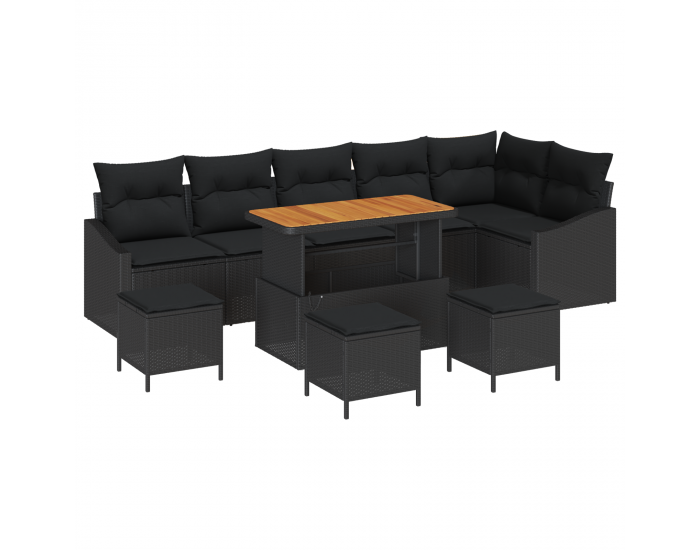 Sonata H 10 части градински диван комплект с възглавници Черен Полиратан Акация