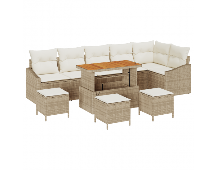 Sonata H 10 парчен комплект градински диван с възглавници Бежов Полиратан Акация