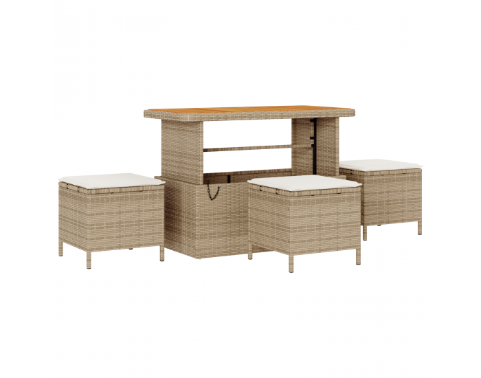 Sonata H 10 парчен комплект градински диван с възглавници Бежов Полиратан Акация