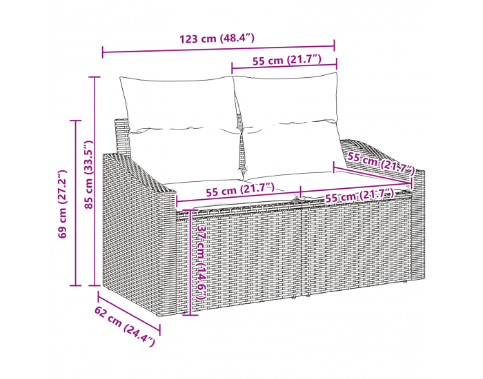 Sonata H 10 парчен комплект градински диван с възглавници Бежов Полиратан Акация