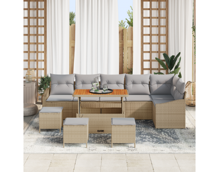 Sonata H 10 частен комплект градински диван с възглавници Бежов Полиратан Акация