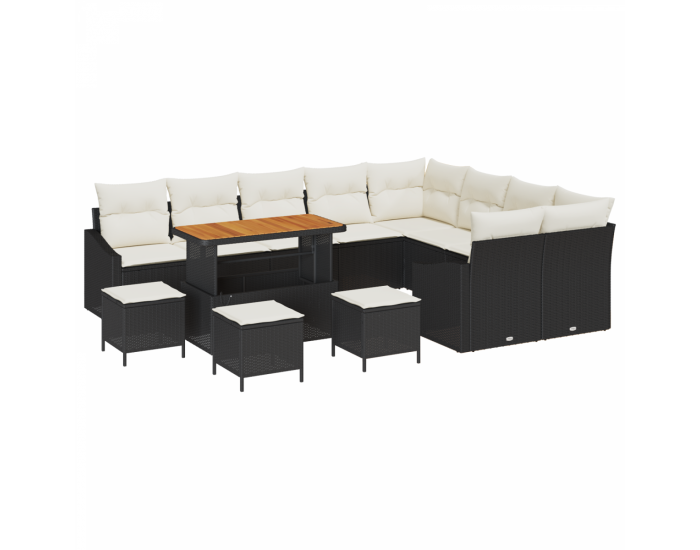 Комплект от 13 части градински диван с възглавници черен полиратан