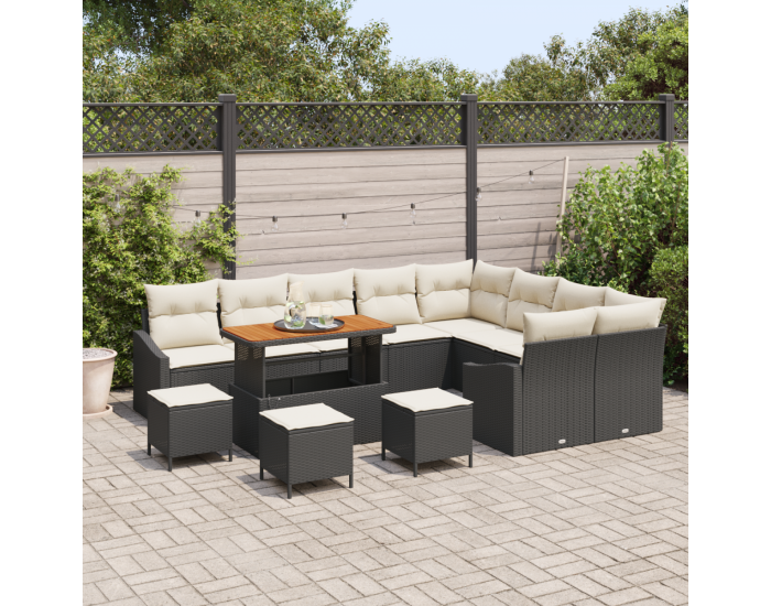 Комплект от 13 части градински диван с възглавници черен полиратан