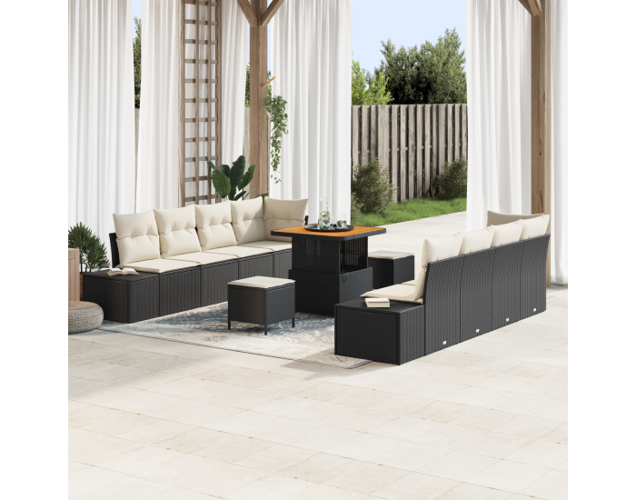 Sonata H 11 Часов Градински Диван с Възглавници Черен Полирата