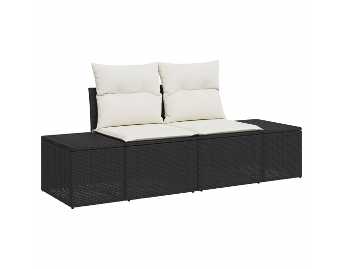 Sonata H 11 Часов Градински Диван с Възглавници Черен Полирата