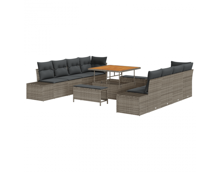 Sonata H 11-частен комплект градински дивани с възглавници в сиво Полиратан Акация