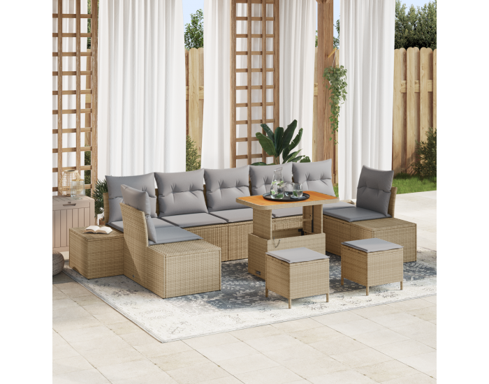 Sonata H 10 частен градински комплект с възглавници Бежов полиратан акация