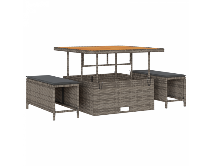 Комплект от 8 части градински диван с възглавници сив поли ратан акация