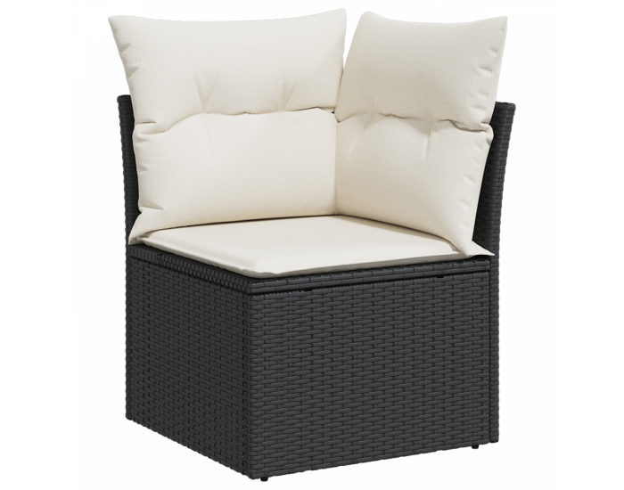 9-частен градински диван комплект с възглавници Черен полиратан Акация