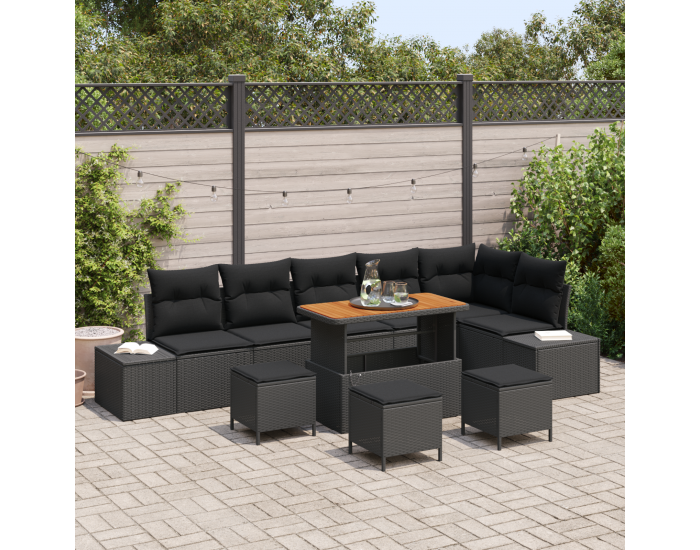 Sonata H 10 частен комплект градински диван с възглавници Черен Полиратан Акация