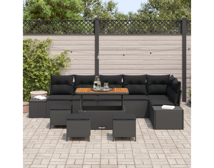 Sonata H 10 частен комплект градински диван с възглавници Черен Полиратан Акация