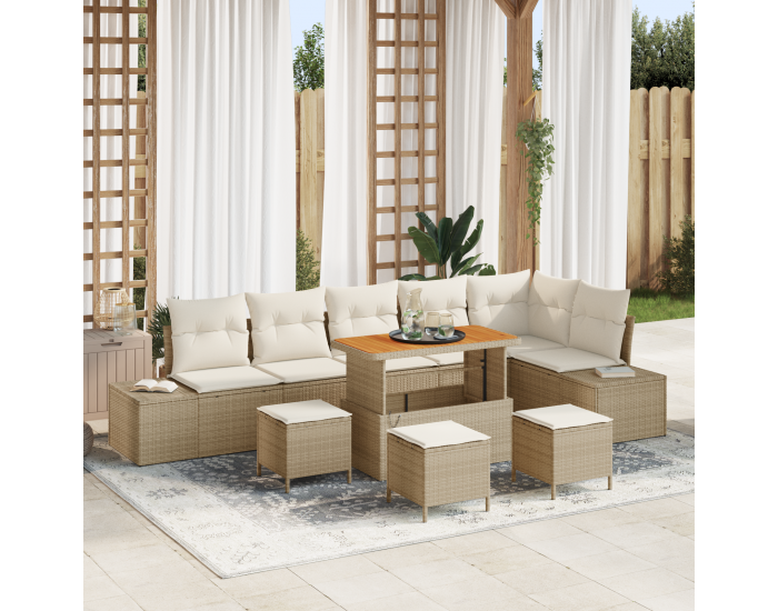 Sonata H 10 частен градински диван комплект с възглавници бежов полиратан акация