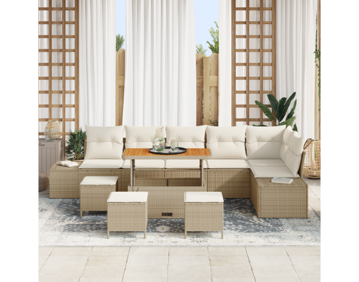 Sonata H 10 частен градински диван комплект с възглавници бежов полиратан акация