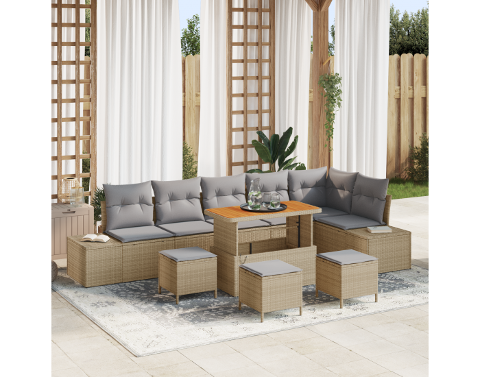 Sonata H 10 частен градински диван комплект с възглавници Бежов полиратан акация