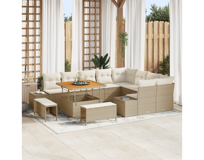 Sonata H 12 Часов комплект дивани за градина с възглавници Бежов Полиротан Акация